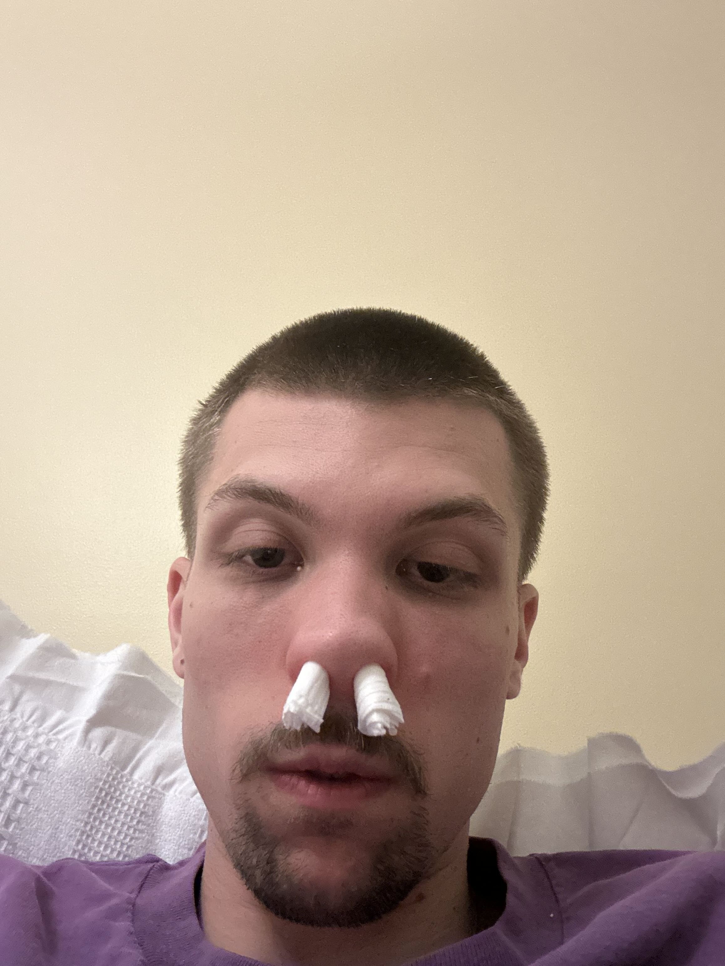 Bauer with tissue in nose